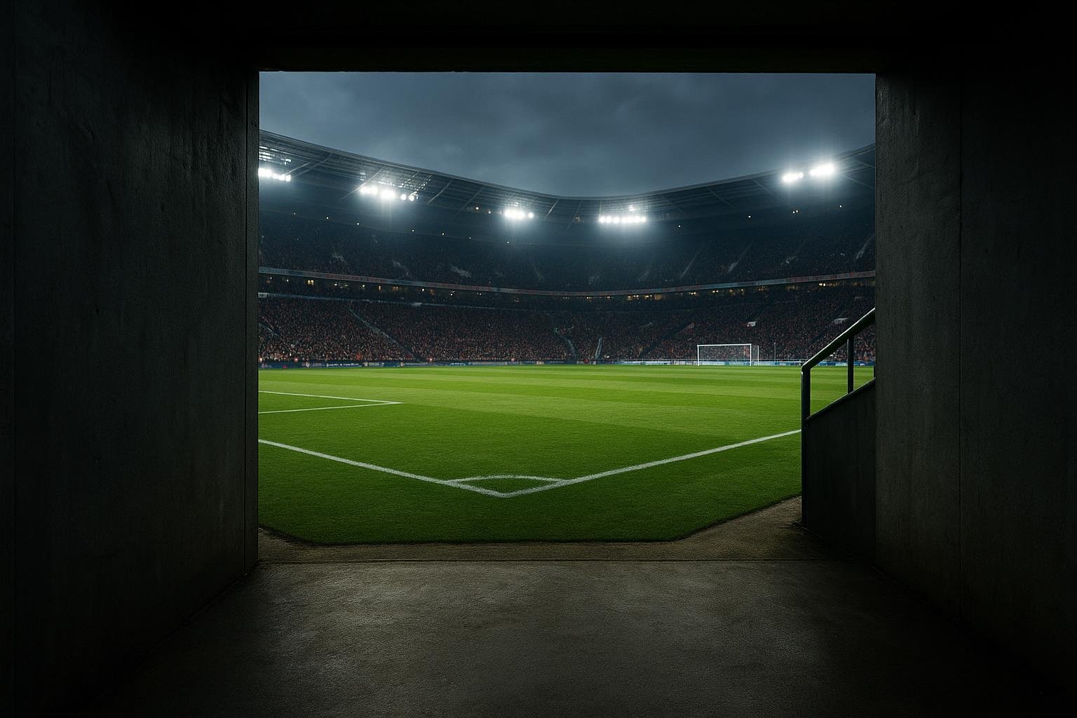 Stadionomgeving met spelerstunnel in Schotland