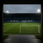 Stadionomgeving van KRC Genk met zicht op spelerstunnel