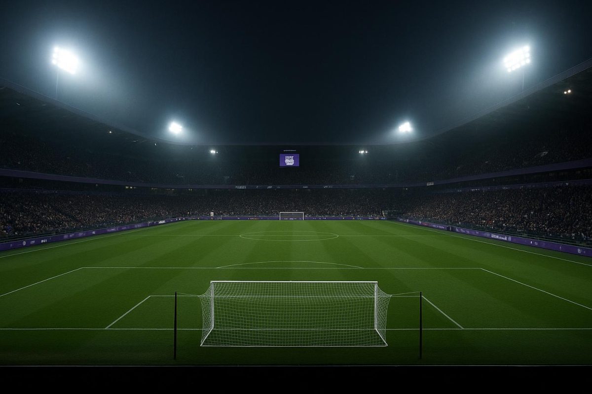 Stadionlampen in een nachtstadion, zonder herkenbare personen