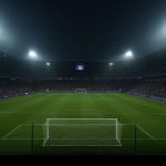 Stadionlampen in een nachtstadion, zonder herkenbare personen