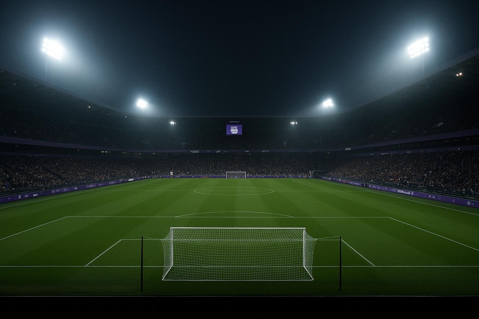 Stadionlampen in een nachtstadion, zonder herkenbare personen
