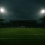 Stadionlichten in een nachtstadion tijdens een wedstrijd van SK Beveren