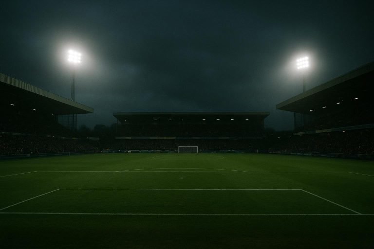 Stadionlichten in een nachtstadion tijdens een wedstrijd van SK Beveren