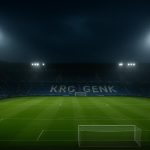 Sfeervol nachtbeeld van stadionlichten bij een wedstrijdsetting van KRC Genk.