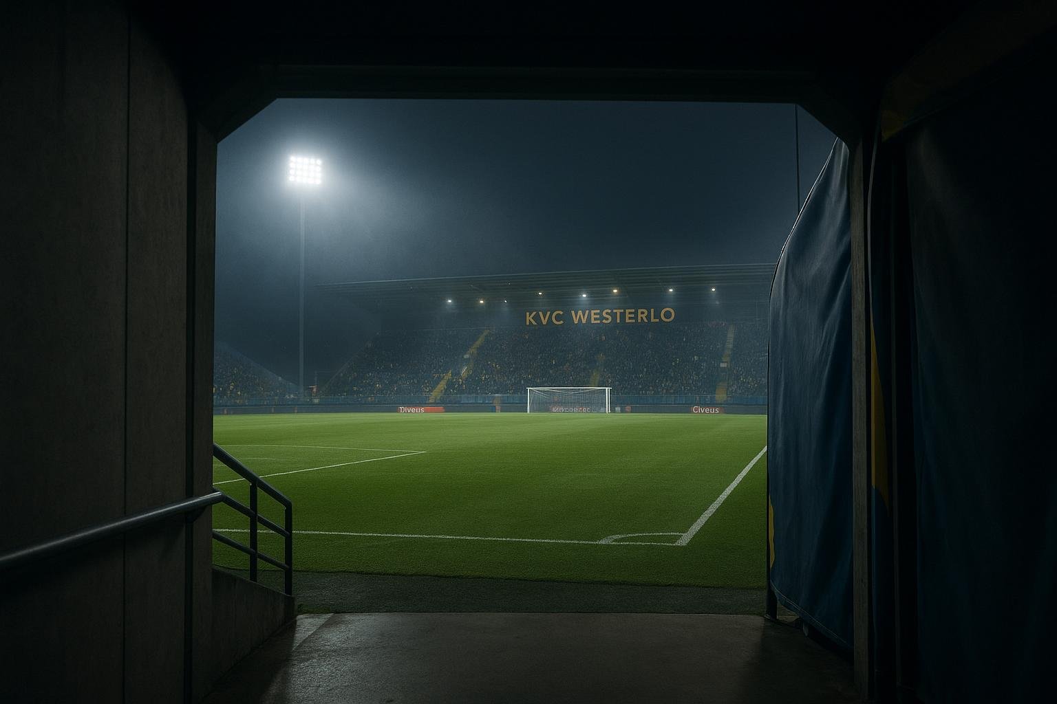 Sfeervol zicht op een stadiontunnel bij KVC Westerlo, zonder herkenbare personen.