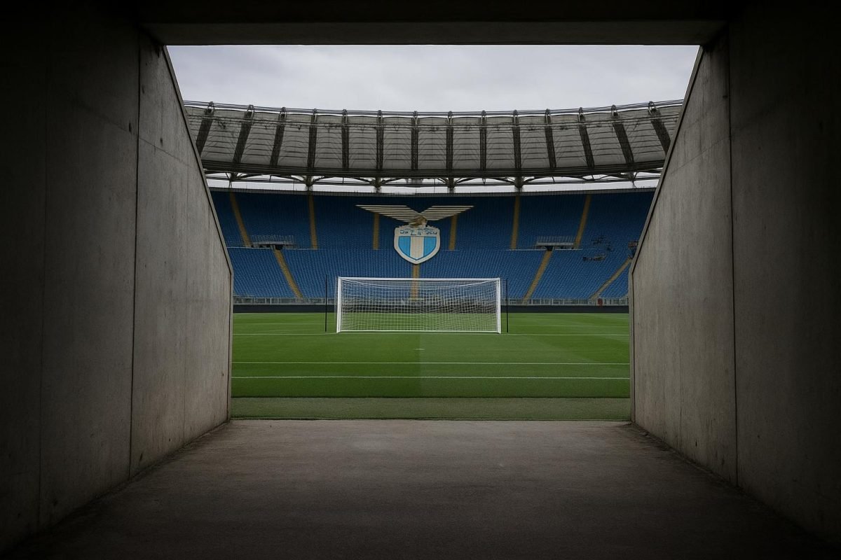 Ingang van een stadiontunnel in Rome in Lazio-sfeer, zonder herkenbare personen.