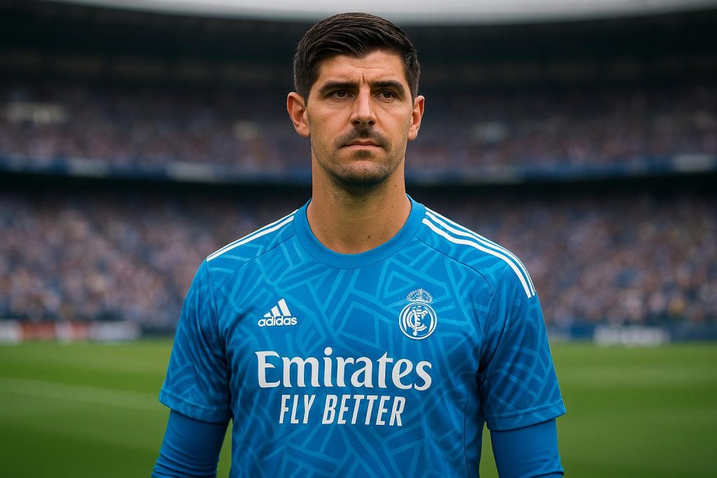 courtois-toon-supercupfinale-barca Thibaut Courtois in een persmoment bij Real Madrid