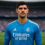 Thibaut Courtois in een persmoment bij Real Madrid