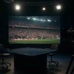 Abstracte studio- en mediasfeer rond een publiek debat