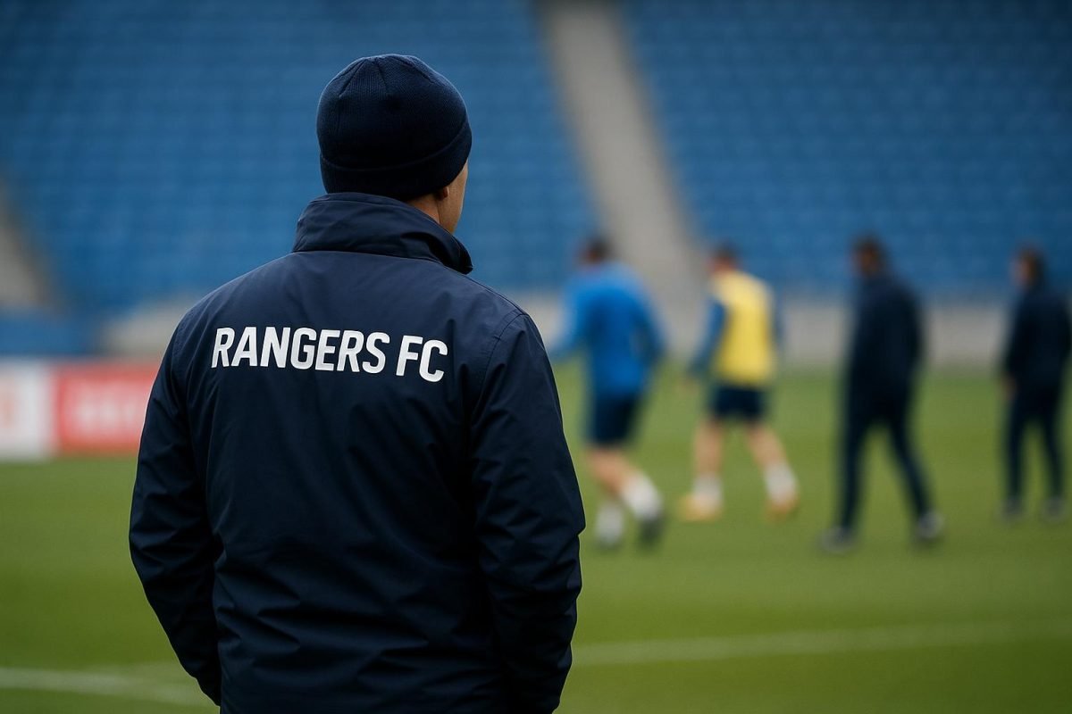 Philippe Clement in een persmoment in de context van transfernieuws rond Rangers FC.