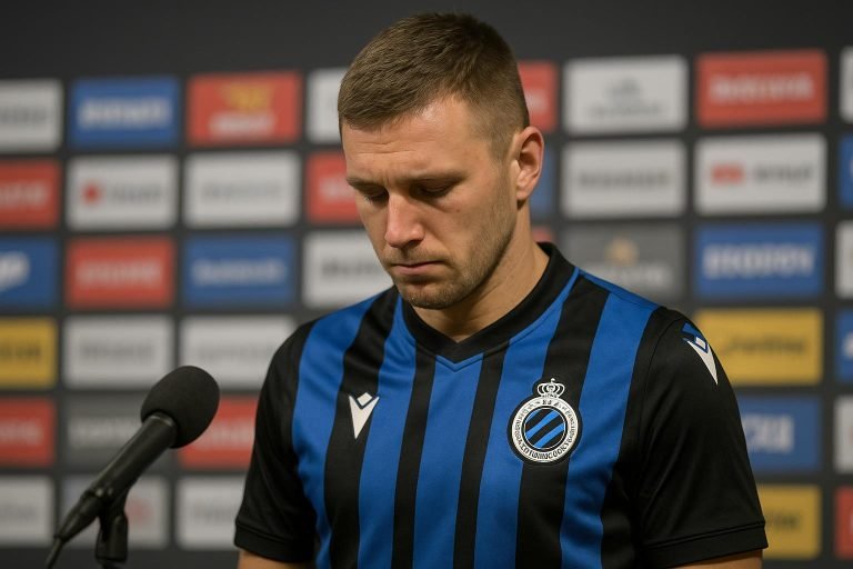 Christos Tzolis van Club Brugge reageert ontgoocheld na de Gouden Schoen-uitslag