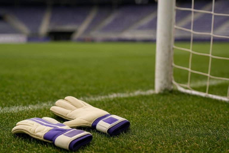 Een doelman van RSC Anderlecht tijdens een trainingsmoment in het doelgebied.