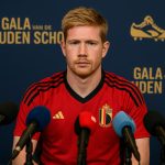Kevin De Bruyne tijdens het Gala van de Gouden Schoen waar hij werd opgenomen in de Hall of Fame