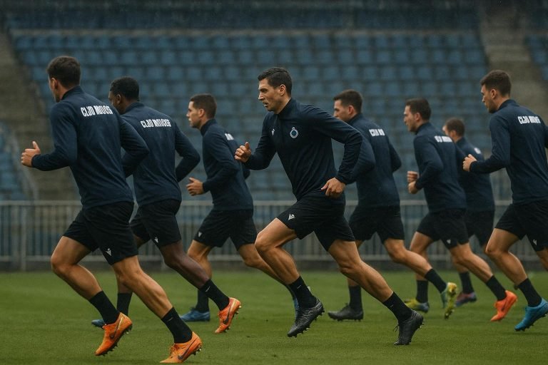 Zware looptraining tijdens een sessie van Club Brugge