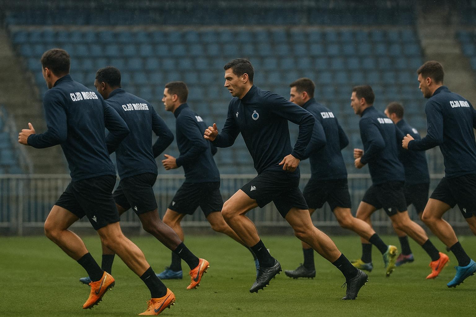 Zware looptraining tijdens een sessie van Club Brugge