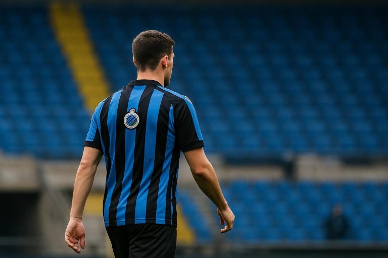 Sfeerbeeld rond Club Brugge met een middenvelder in actie, zonder herkenbare gezichten