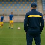 Training bij Panetolikos met een coach op de zijlijn, zonder herkenbare gezichten.