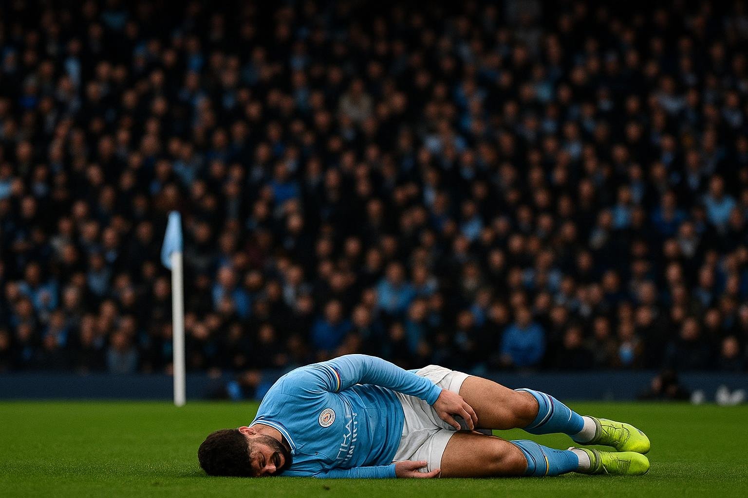 Verdedigende actie van Manchester City tijdens een uitwedstrijd