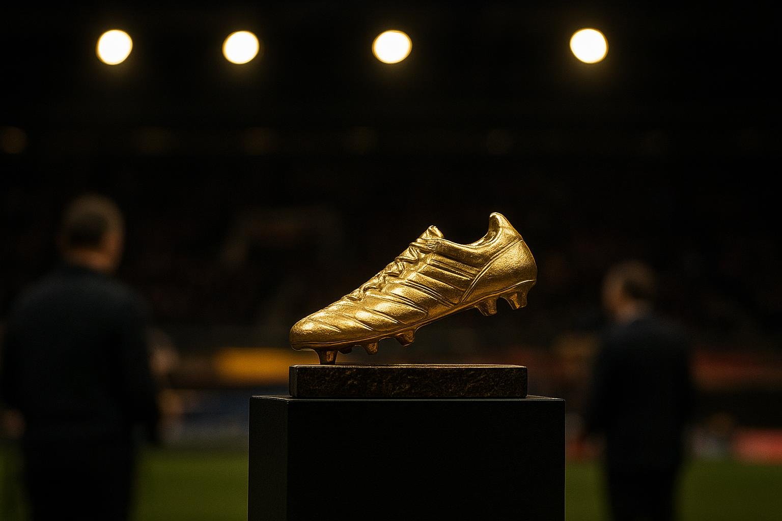Sfeerbeeld van het Gala van de Gouden Schoen met de trofee op de voorgrond