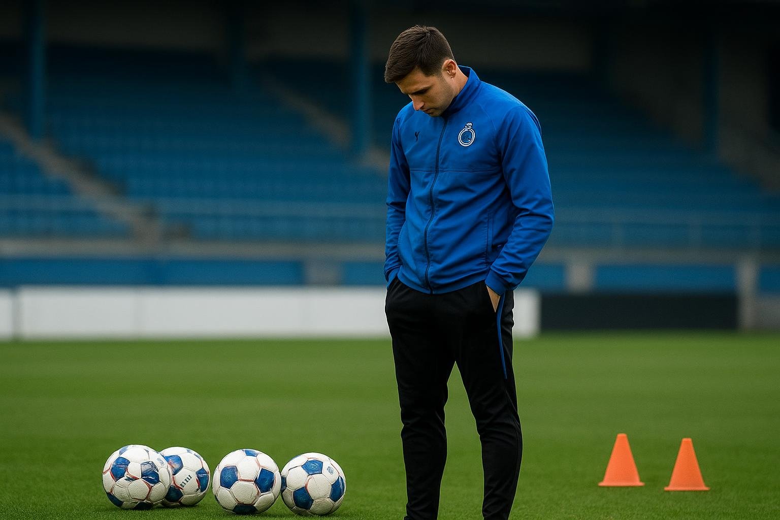 Speler van Club Brugge op training, in een ingetogen moment na teleurstelling