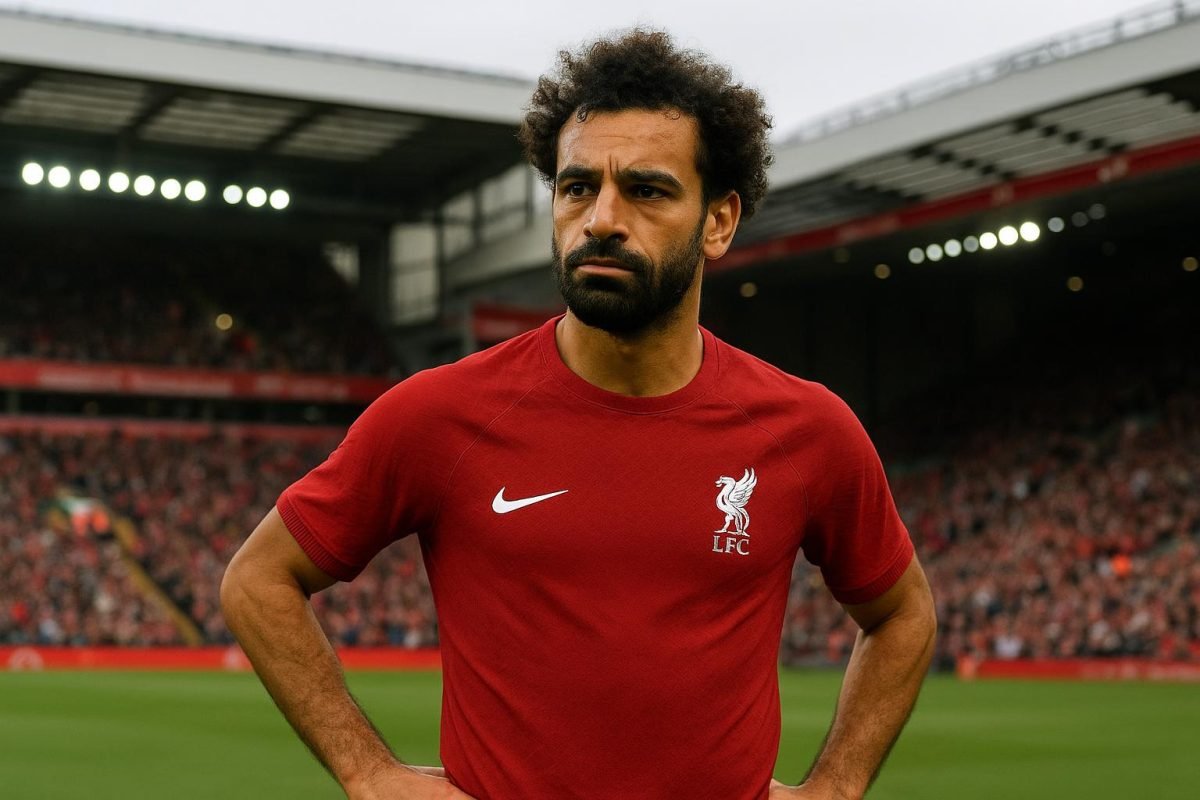 Stadionbeeld van Liverpool in een sfeer van spanning rond Mohamed Salah