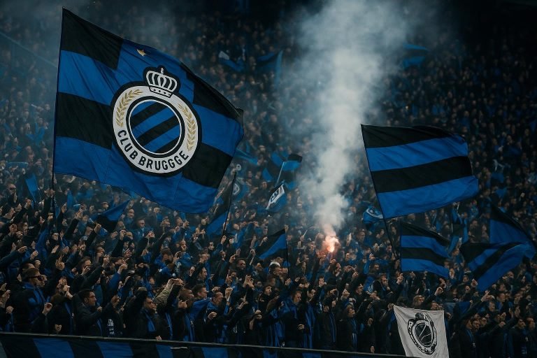 Vierende aanhang van Club Brugge tijdens een wedstrijd