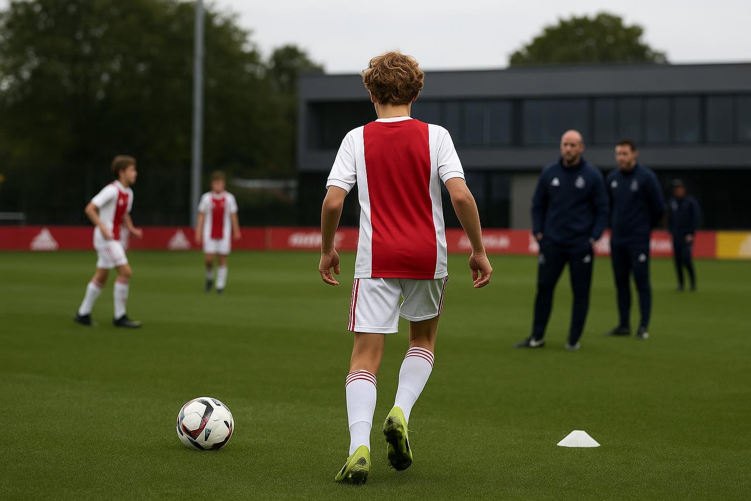 Jeugdstaf op het trainingscomplex De Toekomst bij Ajax, met focus op opleiding en begeleiding