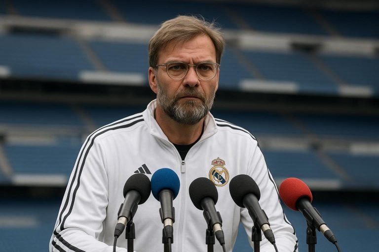 Jürgen Klopp in een neutrale setting, in de context van de geruchten rond Real Madrid.