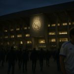 Sfeershot van het Santiago Bernabéu stadion rond het nieuws over het vertrek van Xabi Alonso bij Real Madrid.