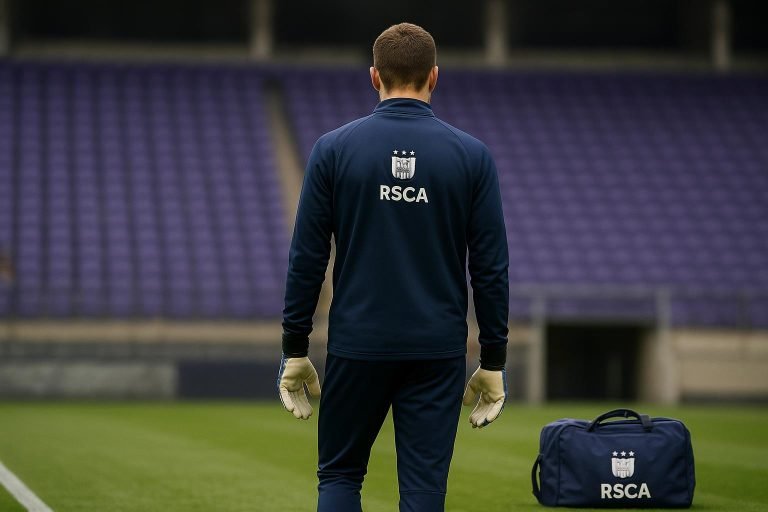 Colin Coosemans van RSC Anderlecht tijdens een moment op het veld in het Lotto Park