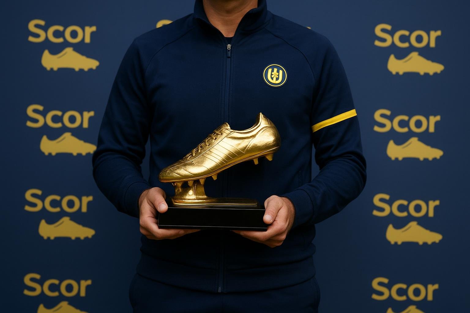 Sébastien Pocognoli met de trofee voor Trainer van het Jaar tijdens de Gouden Schoen in Middelkerke.