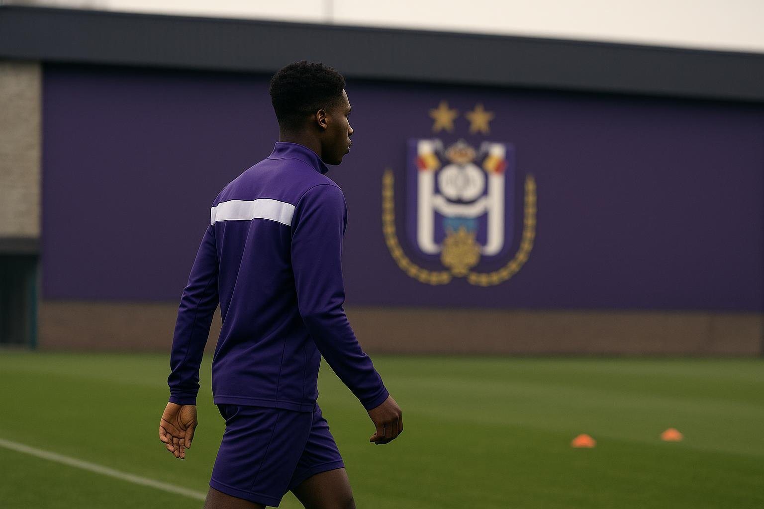 Omar Sarr bij Anderlecht in Neerpede na zijn contractondertekening tot 2030.