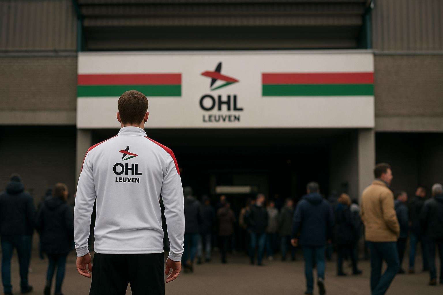 Sfeerbeeld rond het stadion van OH Leuven in transfercontext, zonder herkenbare gezichten.