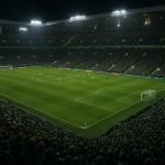 Overzicht van Celtic-stadion tijdens een avondwedstrijd