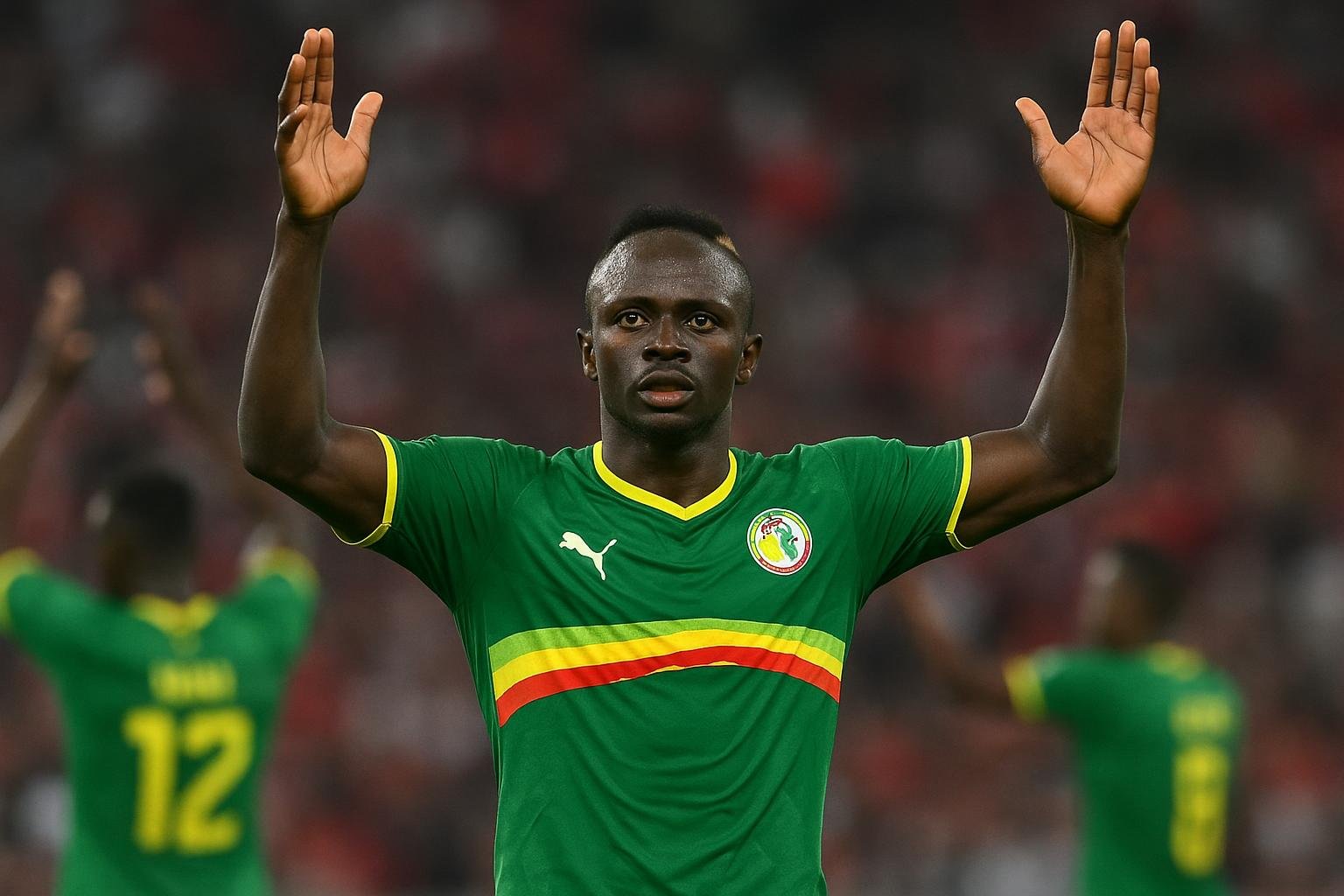 Senegalese spelers vieren de 1-0 tegen Egypte in de halve finale van de Africa Cup in Tangier.