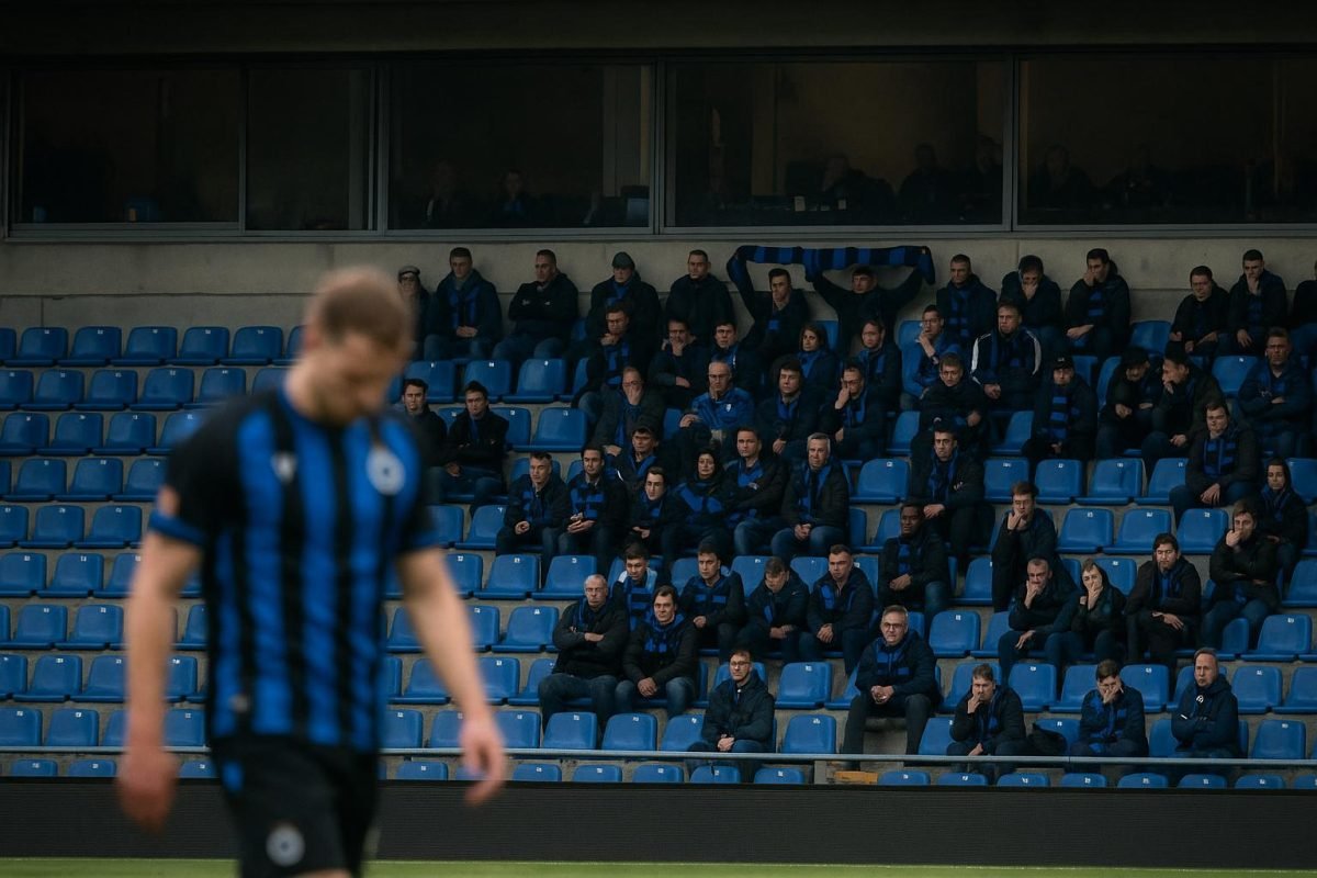 Bart Verhaeghe kijkt teleurgesteld toe vanuit de tribune tijdens Charleroi-Club Brugge