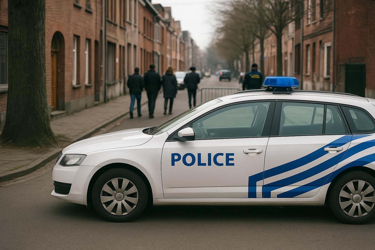 Straatbeeld in Deurne met politievoertuig in de achtergrond bij een lopend onderzoek.
