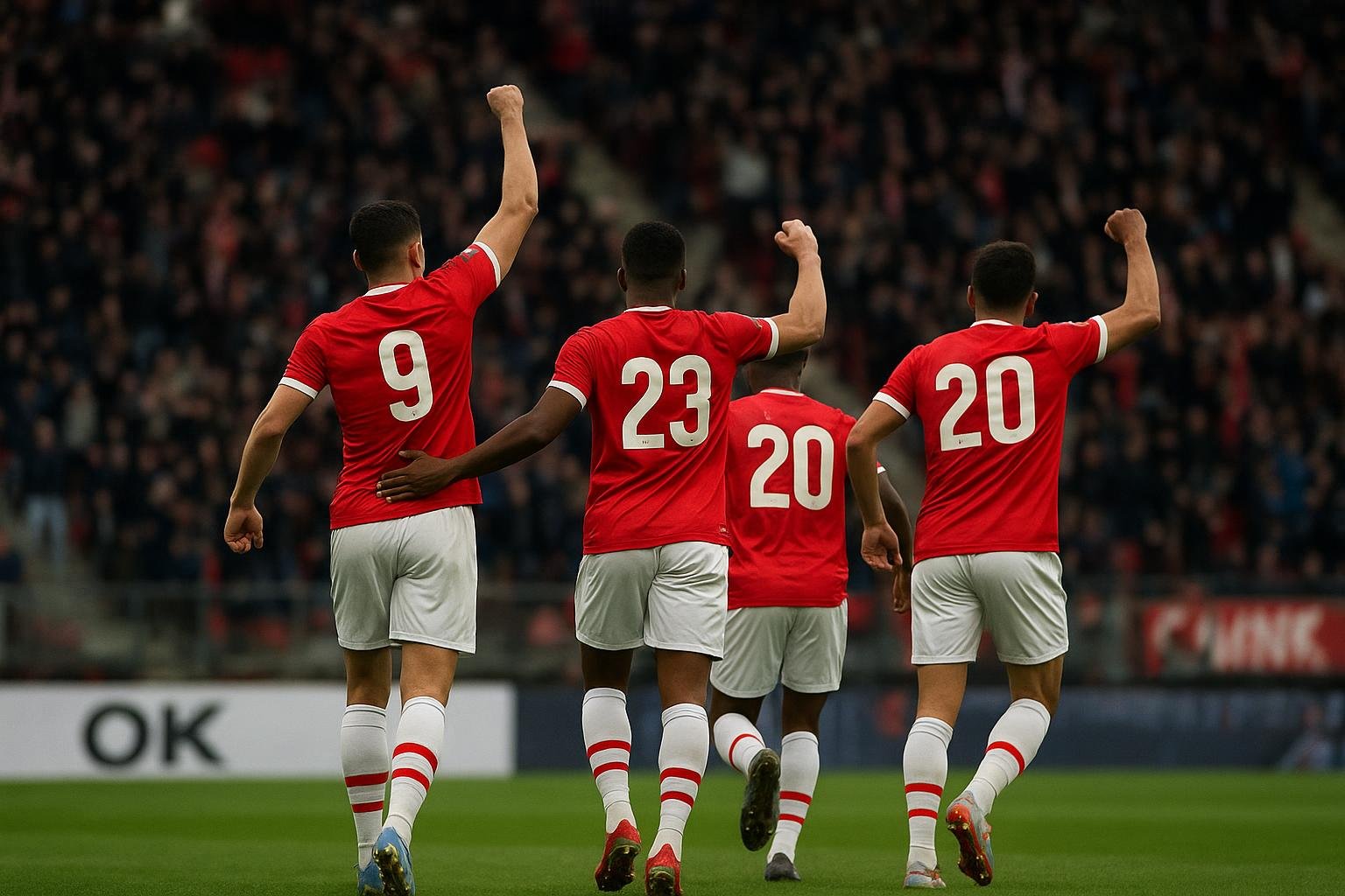 Spelmoment bij AZ tegen Ajax in de KNVB Beker, met AZ-spelers die vieren na een doelpunt