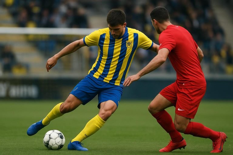 Een STVV-verdediger in actie tijdens een wedstrijd, in de context van transferinteresse uit Italië.