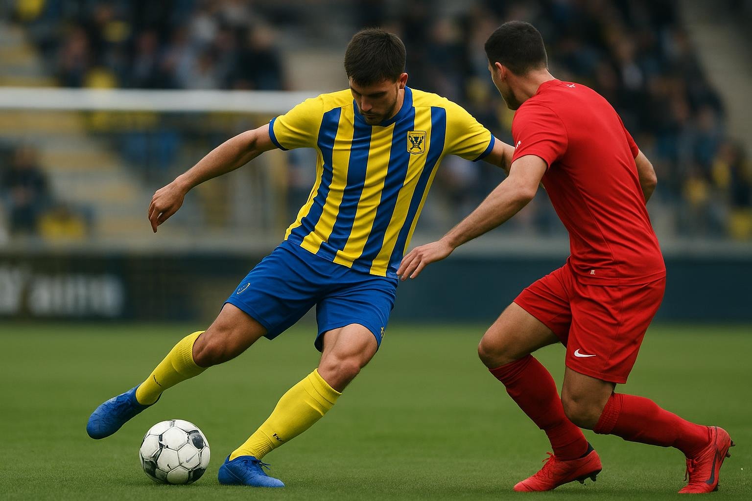Een STVV-verdediger in actie tijdens een wedstrijd, in de context van transferinteresse uit Italië.