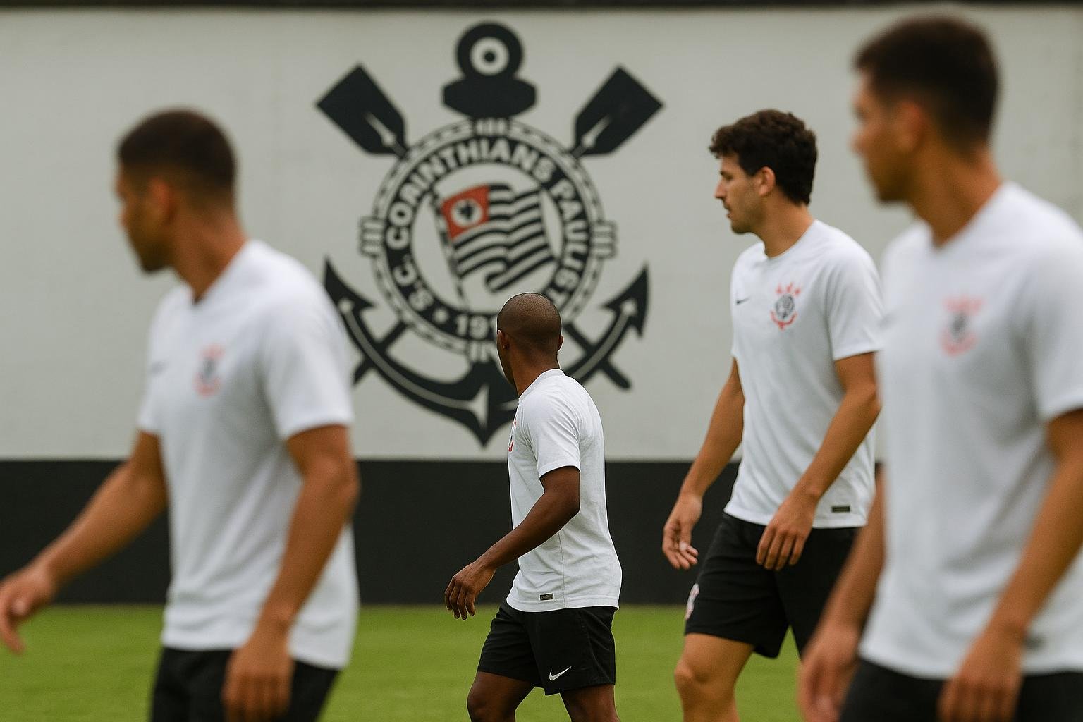 Trainingsbeeld van Corinthians in transfersfeer rond Breno Bidon, zonder herkenbare gezichten.