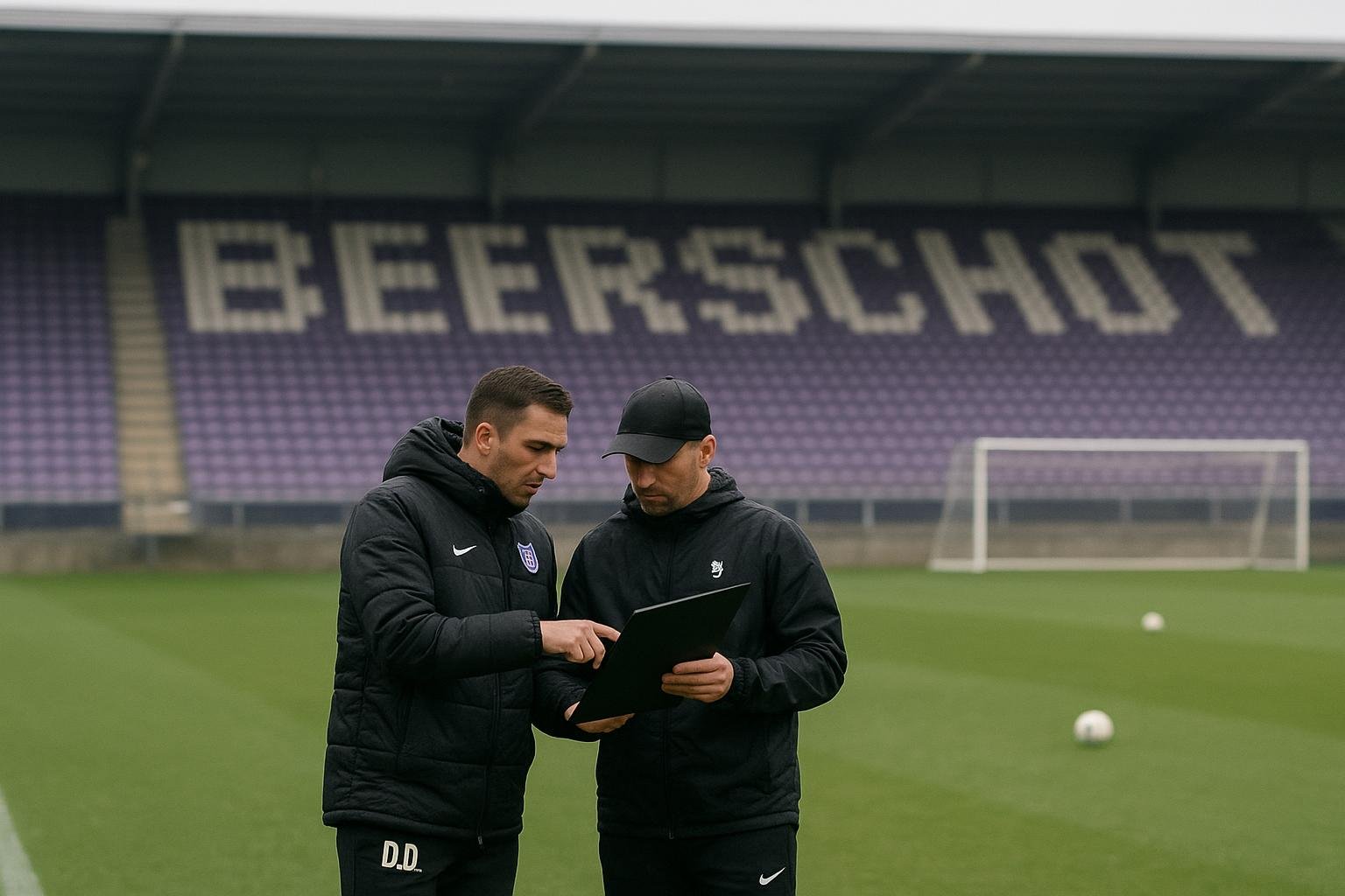 Algemeen beeld van Beerschot-staf tijdens training op het veld