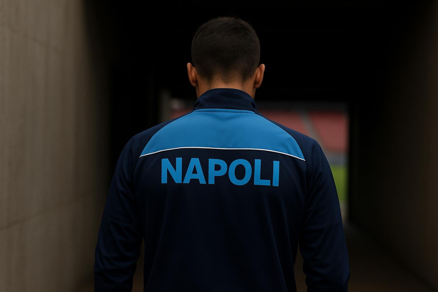 Een speler van Napoli op training, gezien van achteren, terwijl transfergeruchten rond de ploeg circuleren.