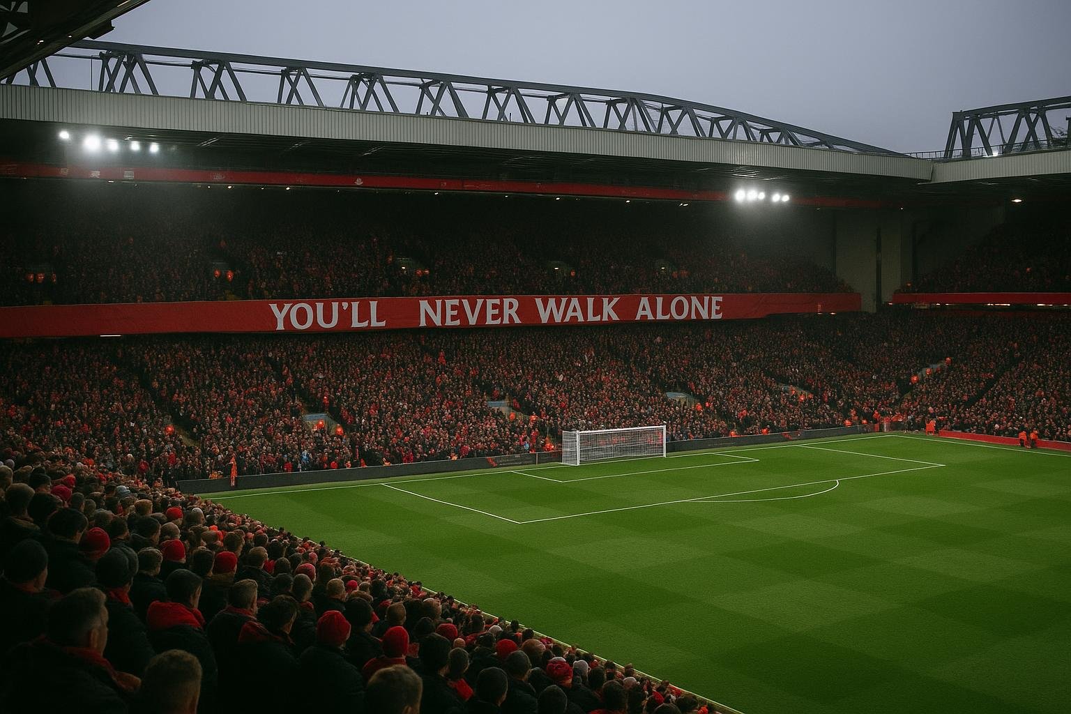 Tense sfeer rond het stadion van Liverpool