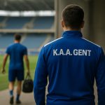 Franck Surdez van KAA Gent tijdens een trainingsmoment, gezien vanop de rug