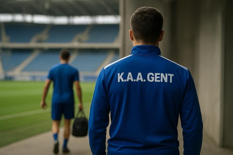 Franck Surdez van KAA Gent tijdens een trainingsmoment, gezien vanop de rug