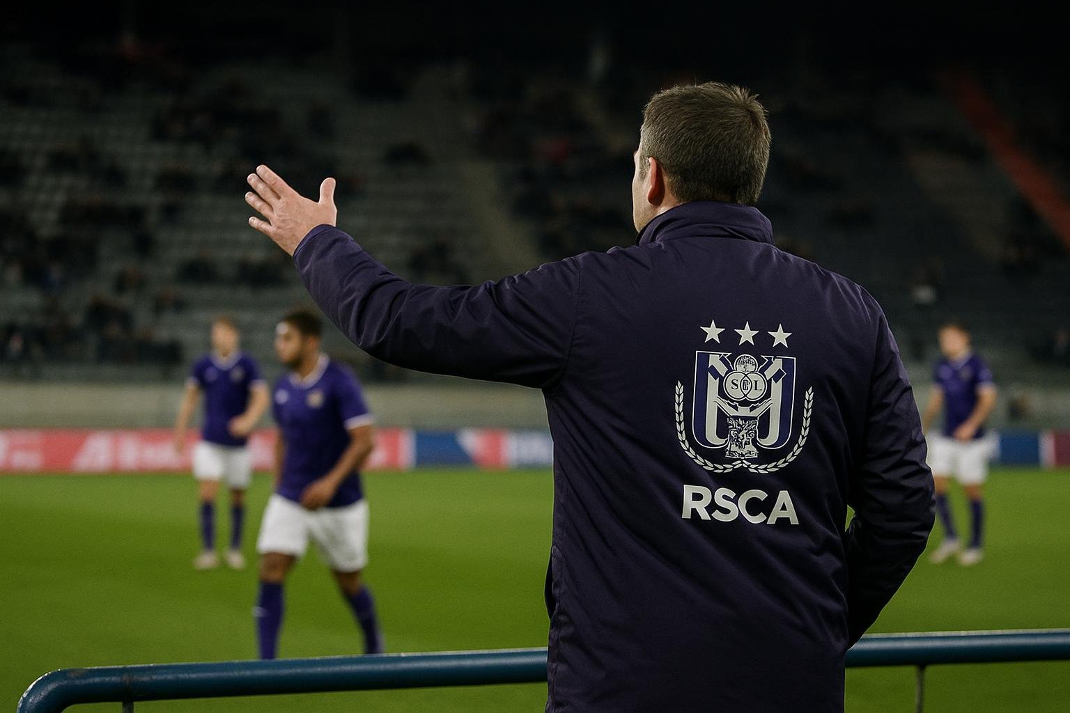 Besnik Hasi, trainer van Anderlecht, langs de zijlijn tijdens een wedstrijd