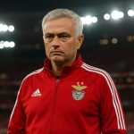 José Mourinho langs de zijlijn tijdens een wedstrijd, als coach van Benfica