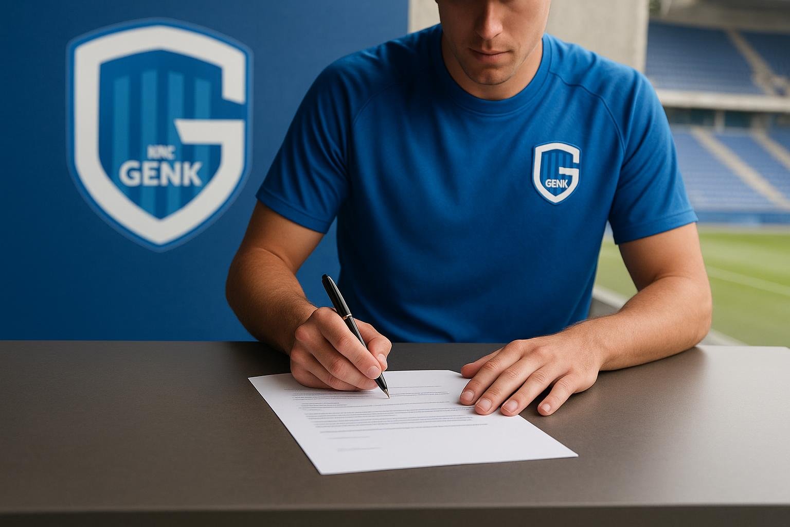 Beeld bij de contractverlenging van Robin Mirisola bij KRC Genk