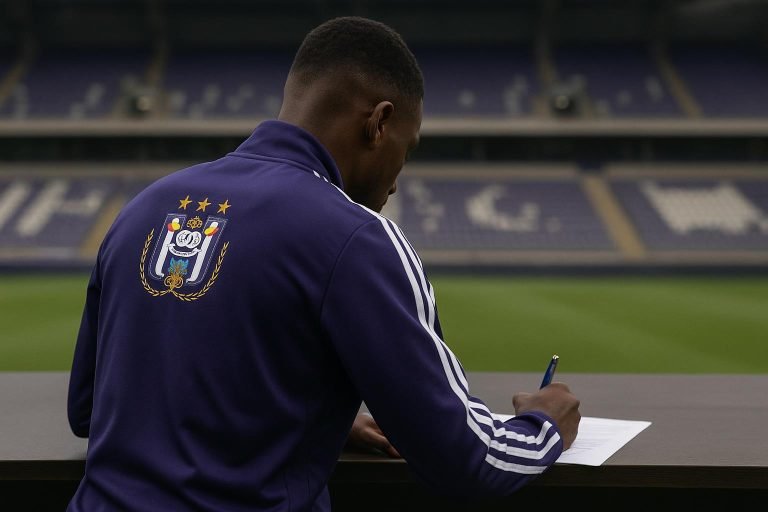 Marco Kana van RSC Anderlecht in clubtenue tijdens een moment rond de contractbesprekingen